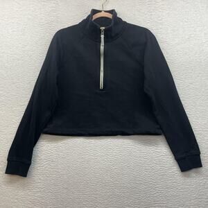 Vuori Sweatshirt Womens Small Black Sedona 1/2 Zip Fleece Pullover Cropped Gym